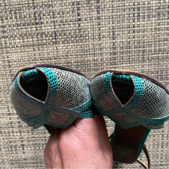 Vintage Green Faux Snakeskin Open Toe Italian Heels - Picture 7 of 7